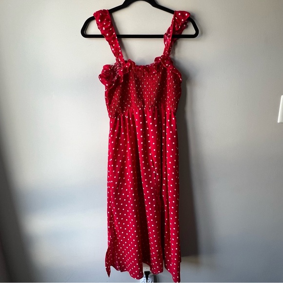 Peach Love California red and white poka dot spring summer dress maxi size small - Picture 11 of 13